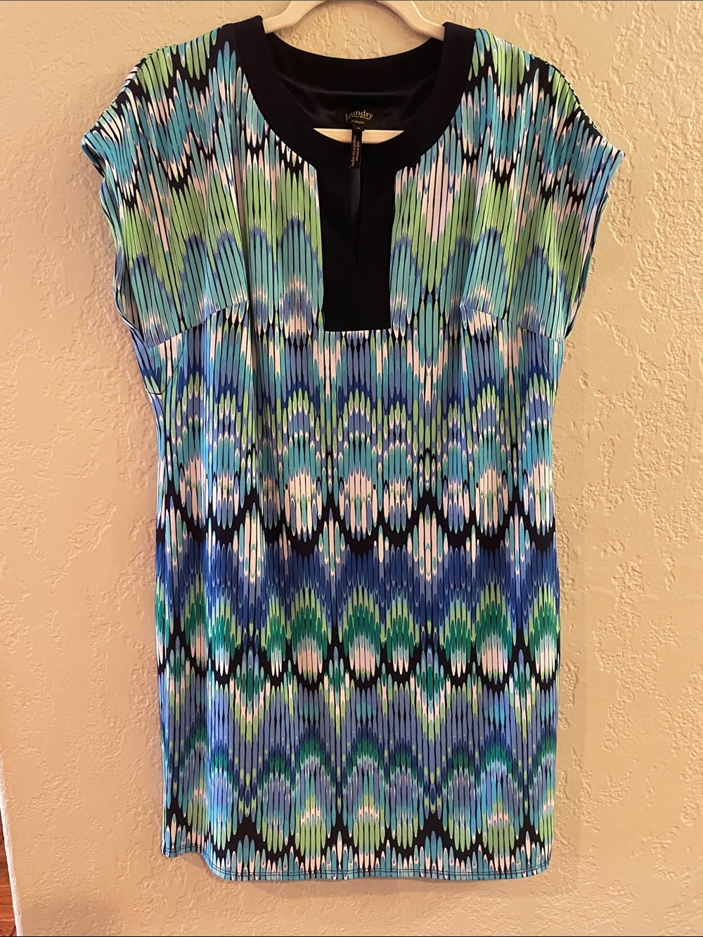 Laundry By Shelli Segal Blue, Green & Black Printed Shift Dress